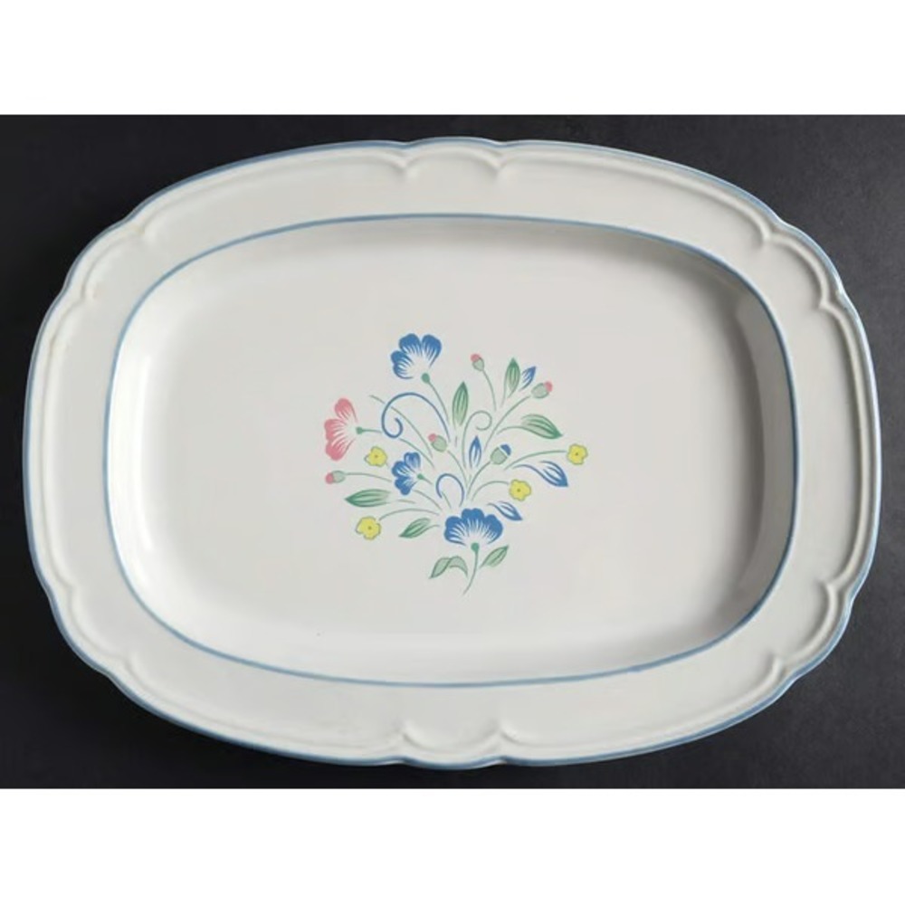 Floral Expressions Japan Stoneware 12" Oval Serving Platter Floral Center